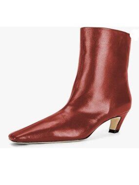 FSJ Women Square Toe Comfort Kitten Low Heel Ankle Boot Pull On Bootie Cold Red